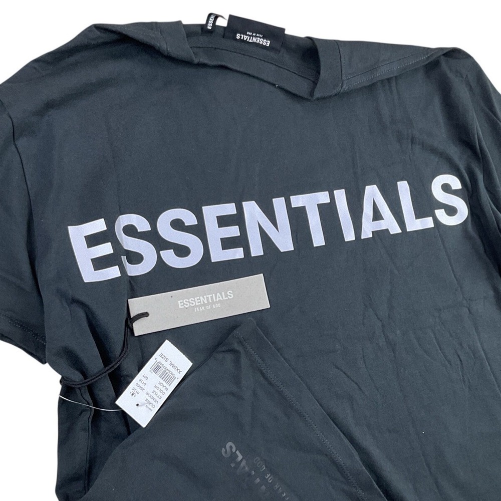 Fear of God Essentials Reflective Logo T-Shirt Boxy Oversized Tee‎ 2XS Black NWT